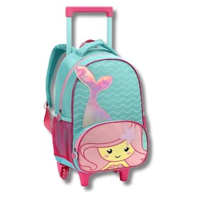 Mochila Rodinhas Seanite Bichos Escolar Infantil Rosa Sereia