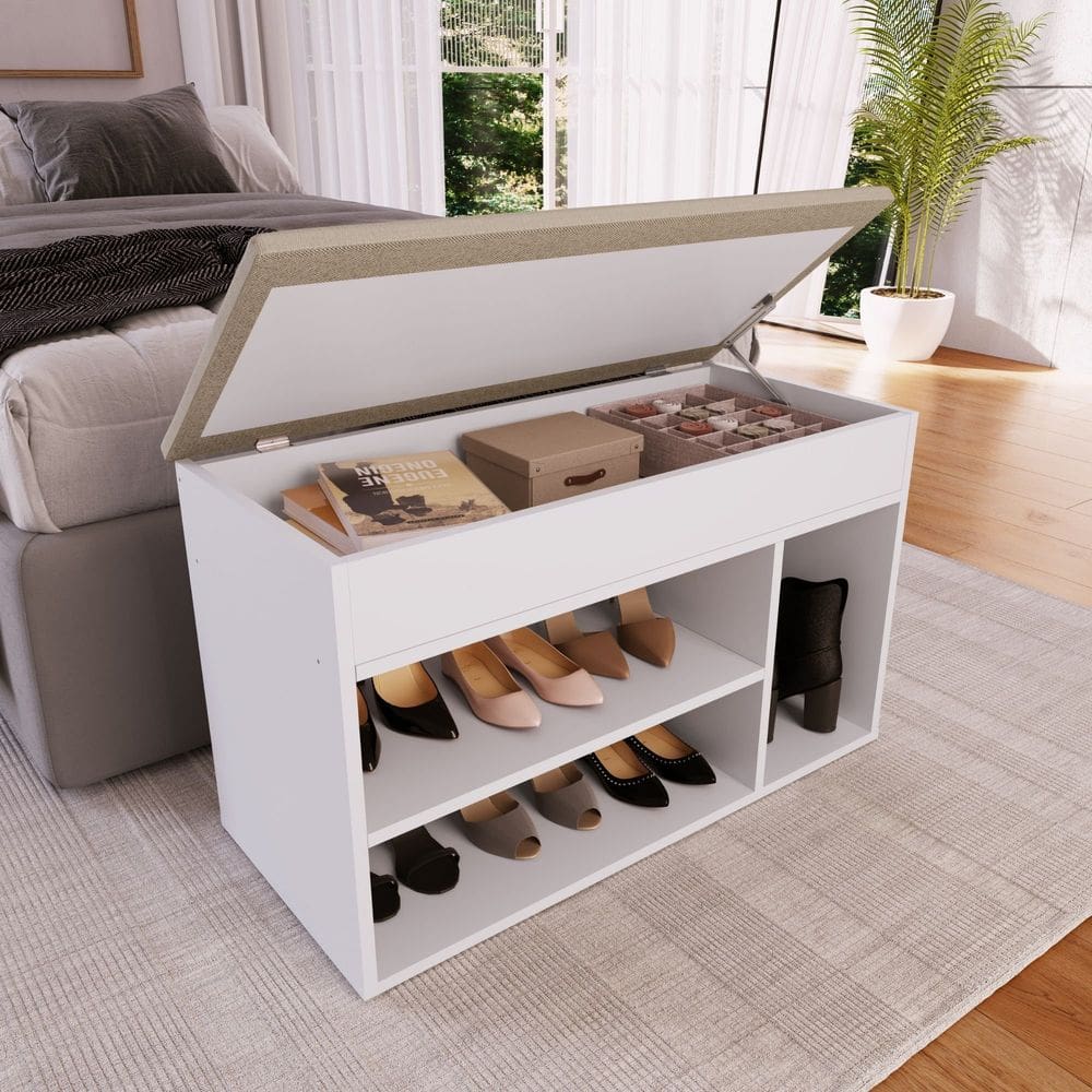 Sapateira Baú com Tampo Estofado 3 Nichos SP080 - Completa Móveis