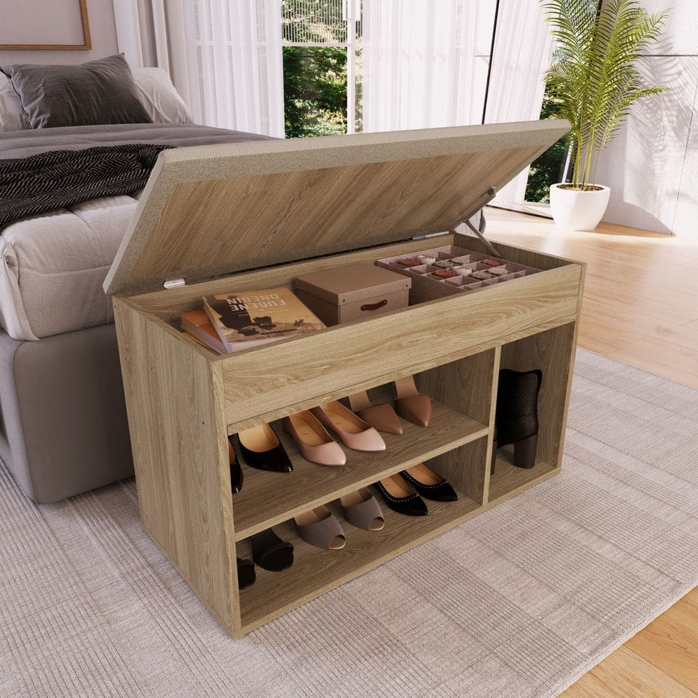 Sapateira Baú com Tampo Estofado 3 Nichos SP080 - Completa Móveis