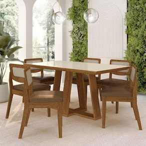 Mesa Sion 1,60 Com 6 Cadeiras Sextavada Freijó/off/cori Caramelo - M.a