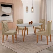 Mesa de Jantar Copper 120cm Tampo Canto MDF Vidro com 4 Cadeiras Isadora Moderna Mobilia
