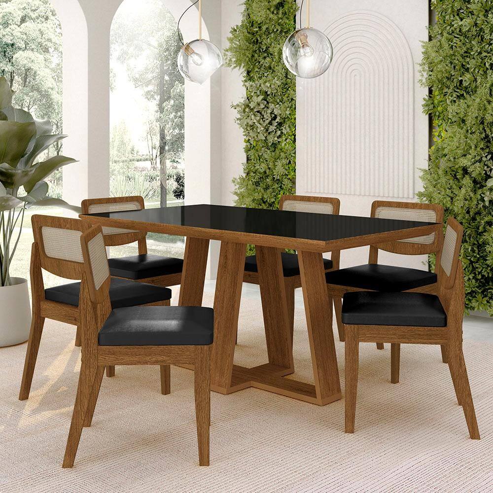 Mesa Sion 1,60 Com 6 Cadeiras Sextavada Freijó/pto/corino Preto - M.a