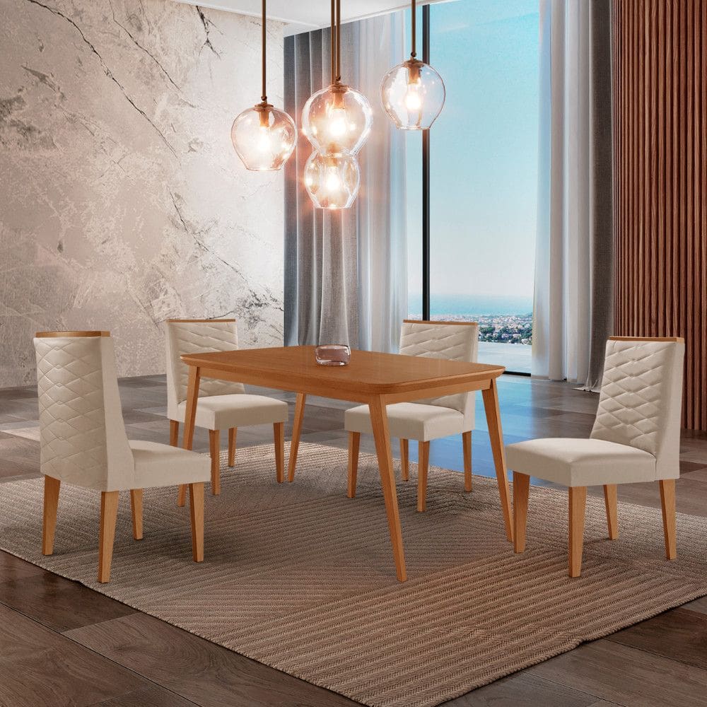 Mesa de Jantar Copper 120cm Tampo Canto MDF com 4 Cadeiras Safira Moderna Mobília