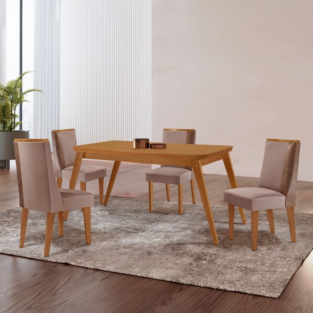 Mesa de Jantar Copper 120cm Tampo Canto Copo MDF com 4 Cadeiras Diane Moderna Mobília