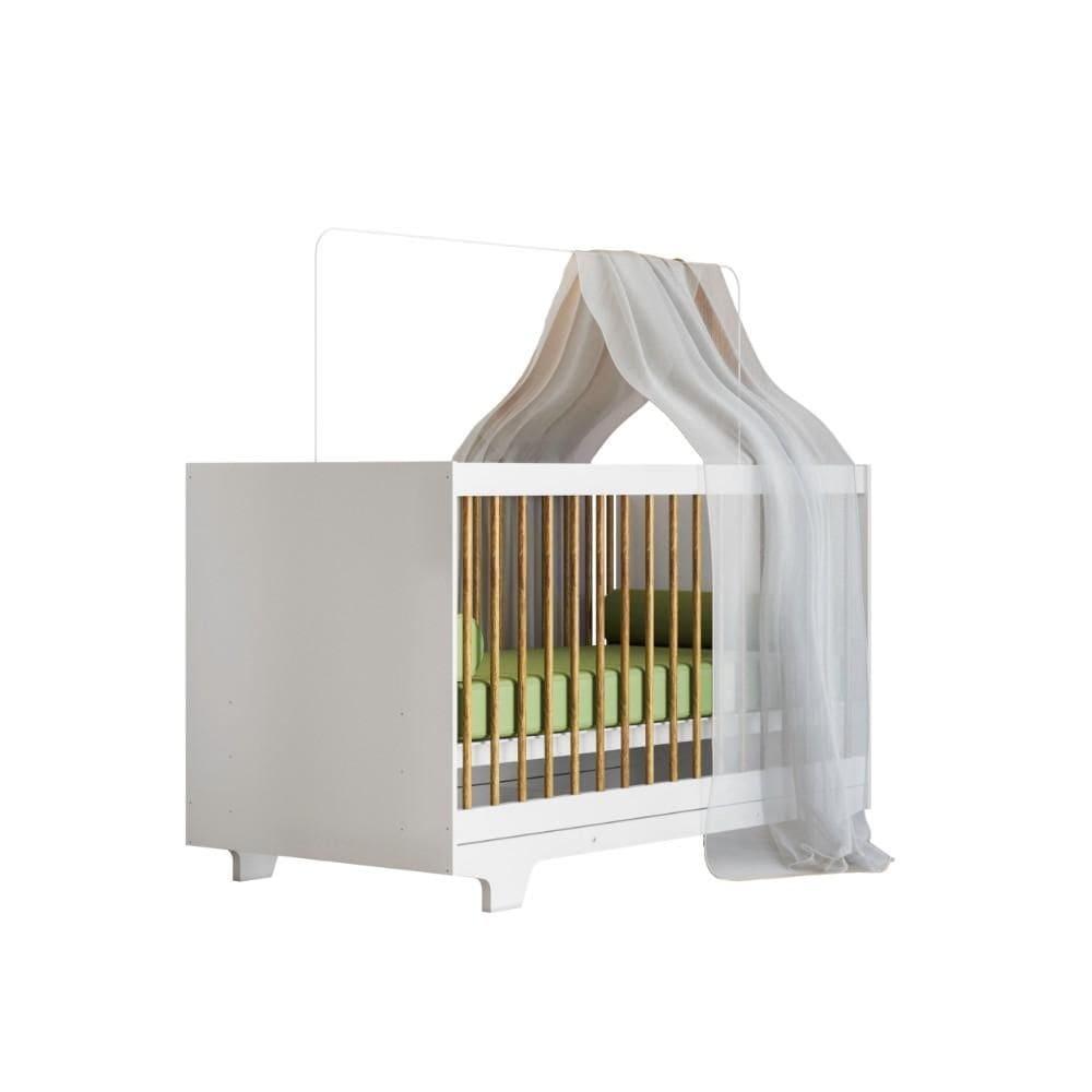 Berço Mini Cama com Suporte Mosquiteiro Tigus Flocos 100% em MDF Branco