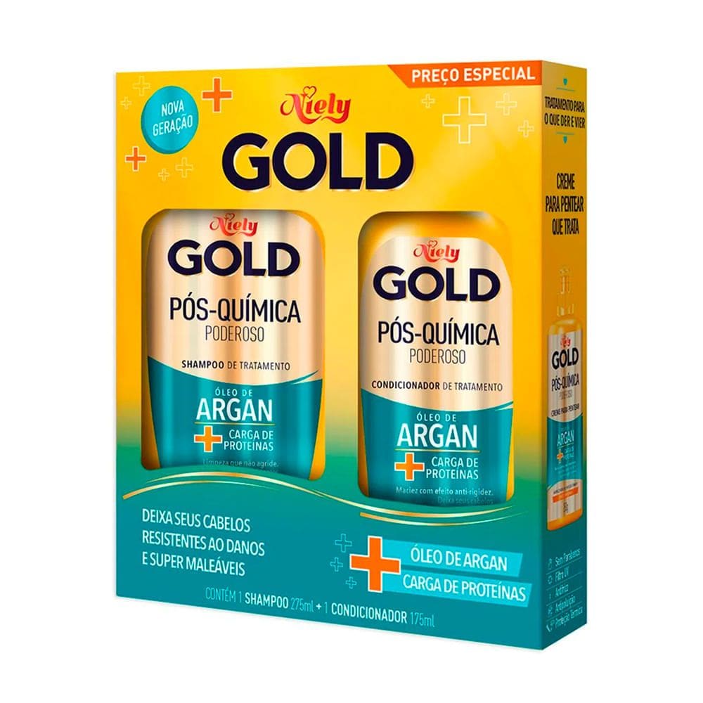 Kit Shampoo Niely Gold Pós Química Poderoso Óleo de Argan 275ml + Condicionador 175ml