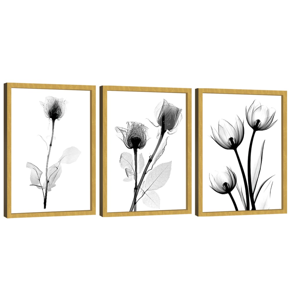 Quadro Decorativo Trio Flor Estilo Desenho