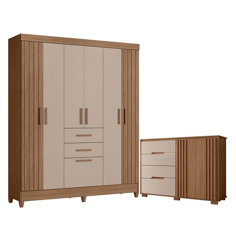 Guarda Roupa Solteiro Malta e Cômoda Texas Carvalho Fendi – Moval