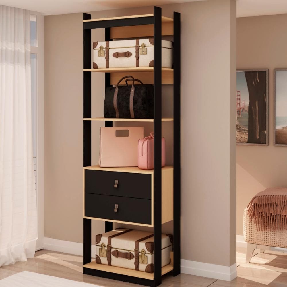 Guarda Roupa Closet Aberto Genialflex Freijó Preto Fosco