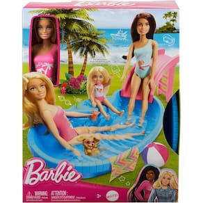 Hrj74 Barbie Piscina Glam Com Boneca Maiô Rosa