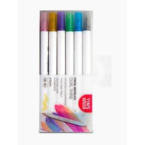 Caneta Pincel Hidrografica Metálico Dupla Dual Shine Com 6 Cores