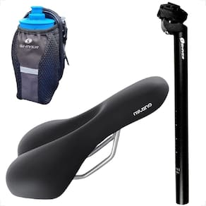 Banco Selim Bike Mola Gel Mtb Anatômico + Canote 27.2 x 350mm Aluminio + Bolsa selim suporte garrafa