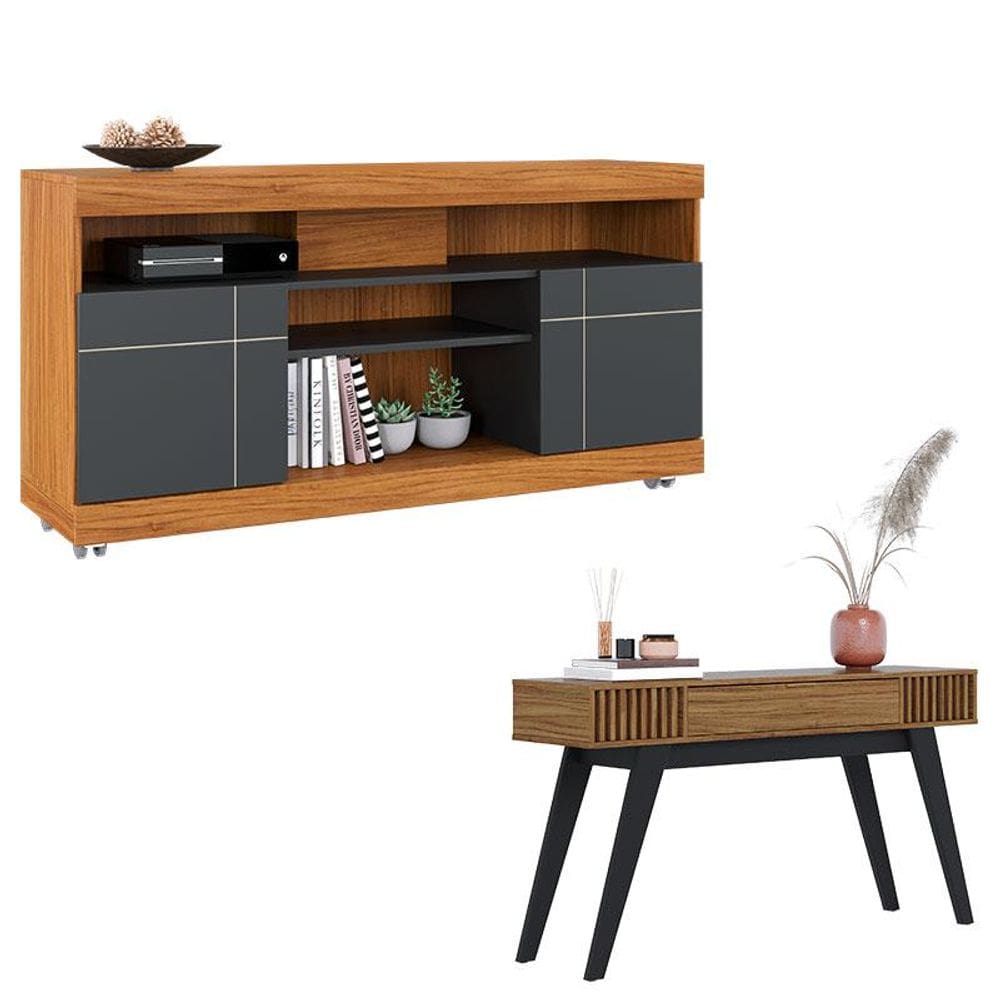 Rack Bancada Yara Noce Milano Preto Acetinado com Aparador para Sala Riviera Noce Milano  – Colibri