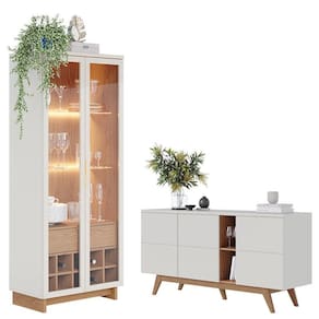 Cristaleira Guanabara Off White Freijó com Aparador Buffet Noronha Off White Matte Freijó - Colibri