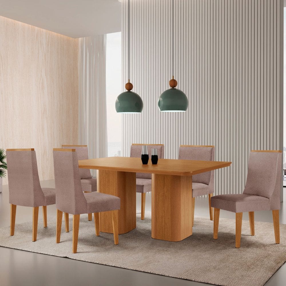 Mesa de Jantar Eloise 180cm Tampo MDF Laminado com 6 Cadeiras Lisboa Moderna Mobília