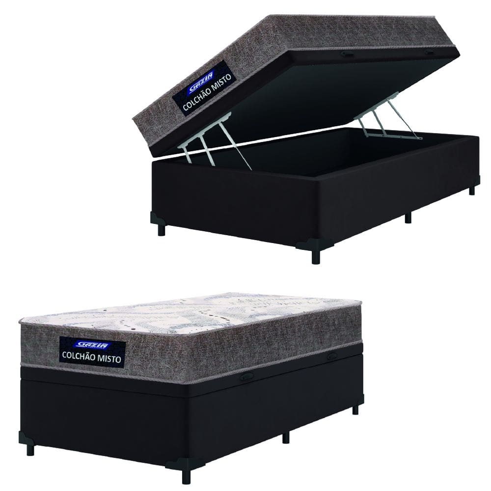 Cama Box Baú Solteiro Gazin Colchão Com Espuma 88x188x58cm Camboriu Marrom