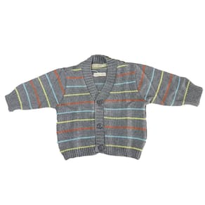Casaco de Tricô de Bebê Listrado Cores Tricô Kids Cinza