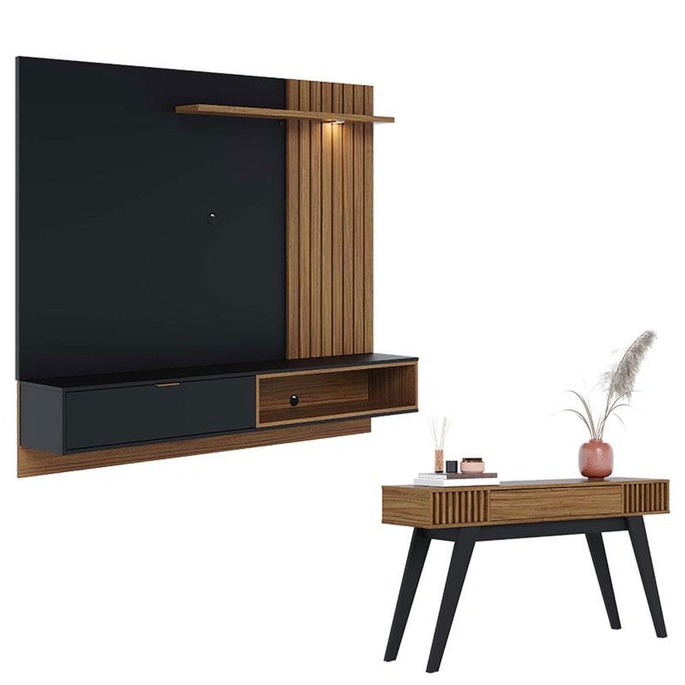 Painel para Tv Home Suspenso Tocantins 1.8 Preto Acetinado Noce Milano com Aparador para Sala Riviera Noce Milano  – Colibri