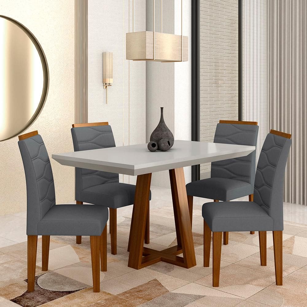 Mesa Com 4 Cadeiras Monterey 1,20 Cin/off/cinza - Móveis Arapongas