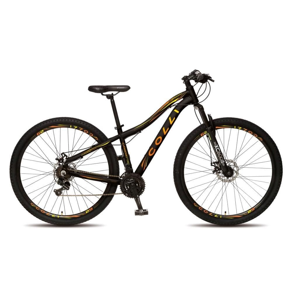 Bicicleta Colli Eudora Disco Câmbio Traseiro Shimano Aro 29 Aero Freios a Disco Preto Laranja Neon