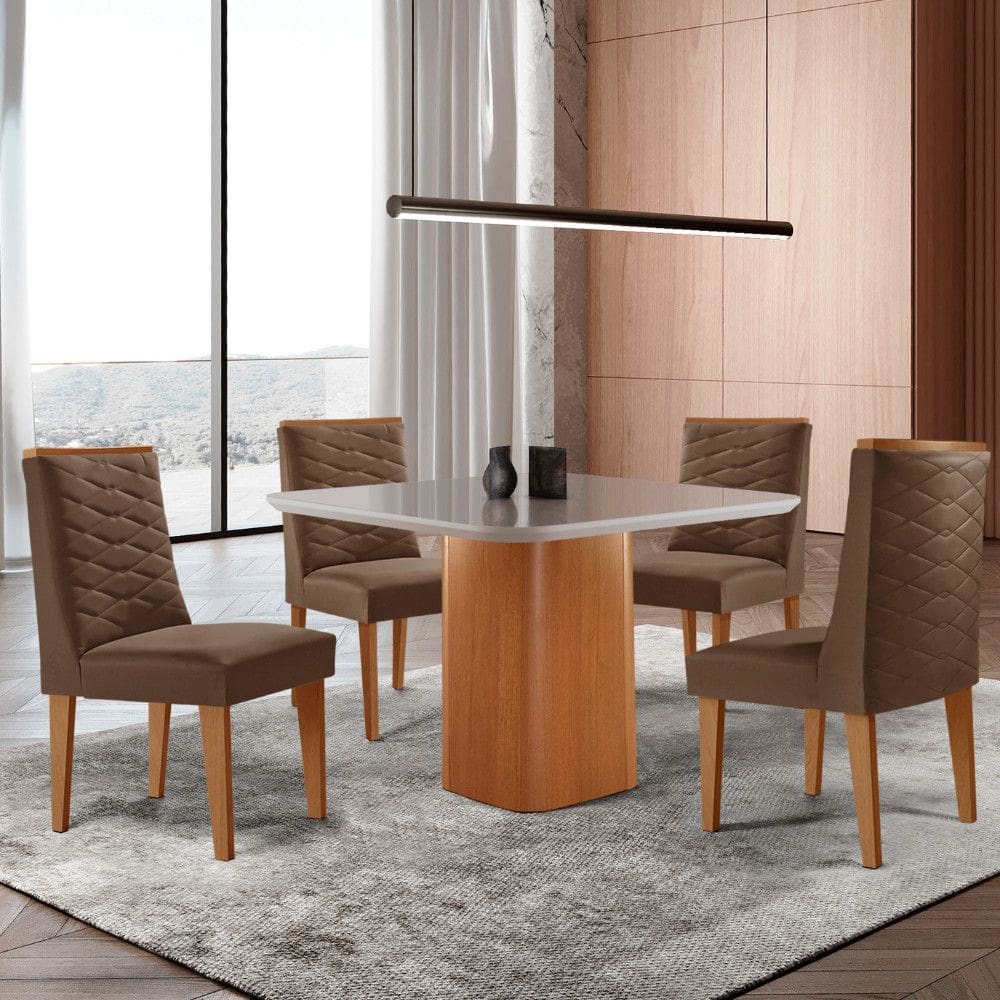 Mesa de Jantar Eloise 90cm Tampo MDF Vidro com 4 Cadeiras Safira Moderna Mobília