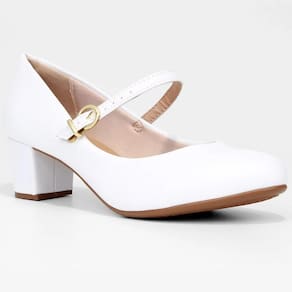 Scarpin Beira Rio Boneca Fivela Salto Bloco - Branco