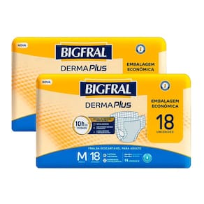 Kit 2 Fralda Bigfral Derma Plus Econômica M 18 Unidades cada