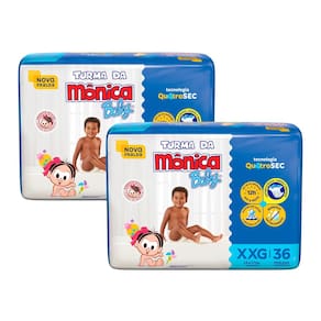 Kit de Fraldas Turma da Mônica Baby Mega Tamanho XXG 72 Unidades
