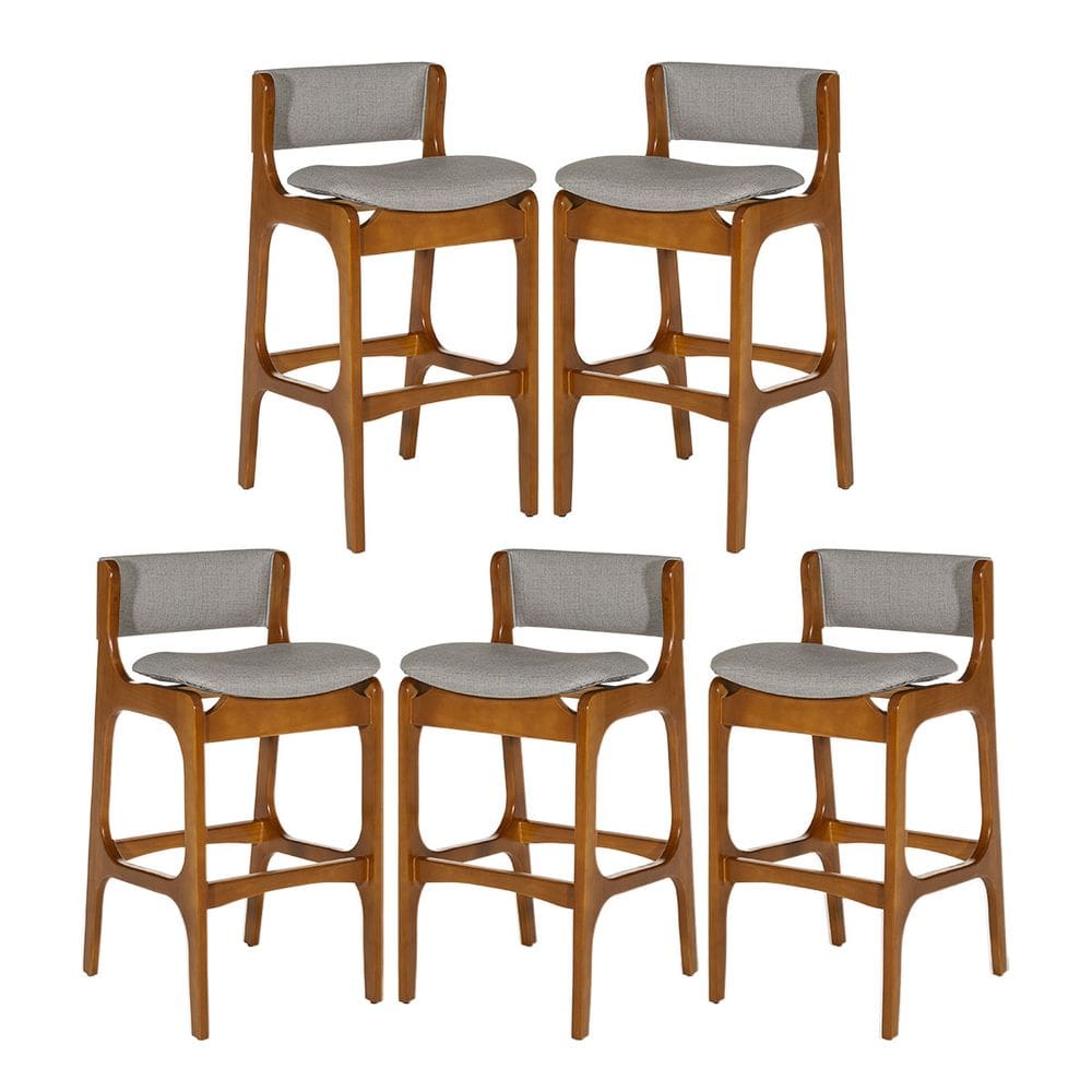 Kit 5 Banquetas Alta Ella em Madeira Estofada Facto Cinza Claro L96 RMI