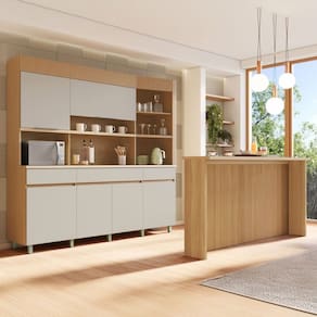 Cozinha Compacta Realeza 6 Portas 3 Gavetas com Ilha Gourmet 100% Mdf Carvalho/Greige - Nesher
