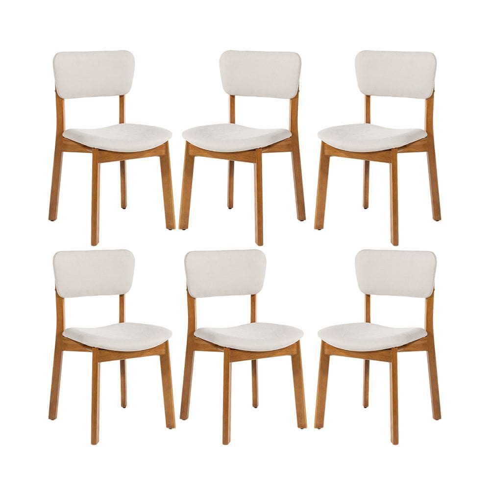 Kit 6 Cadeiras de Jantar Frame em Madeira Estofada Camurça Bege Claro N12 RMI