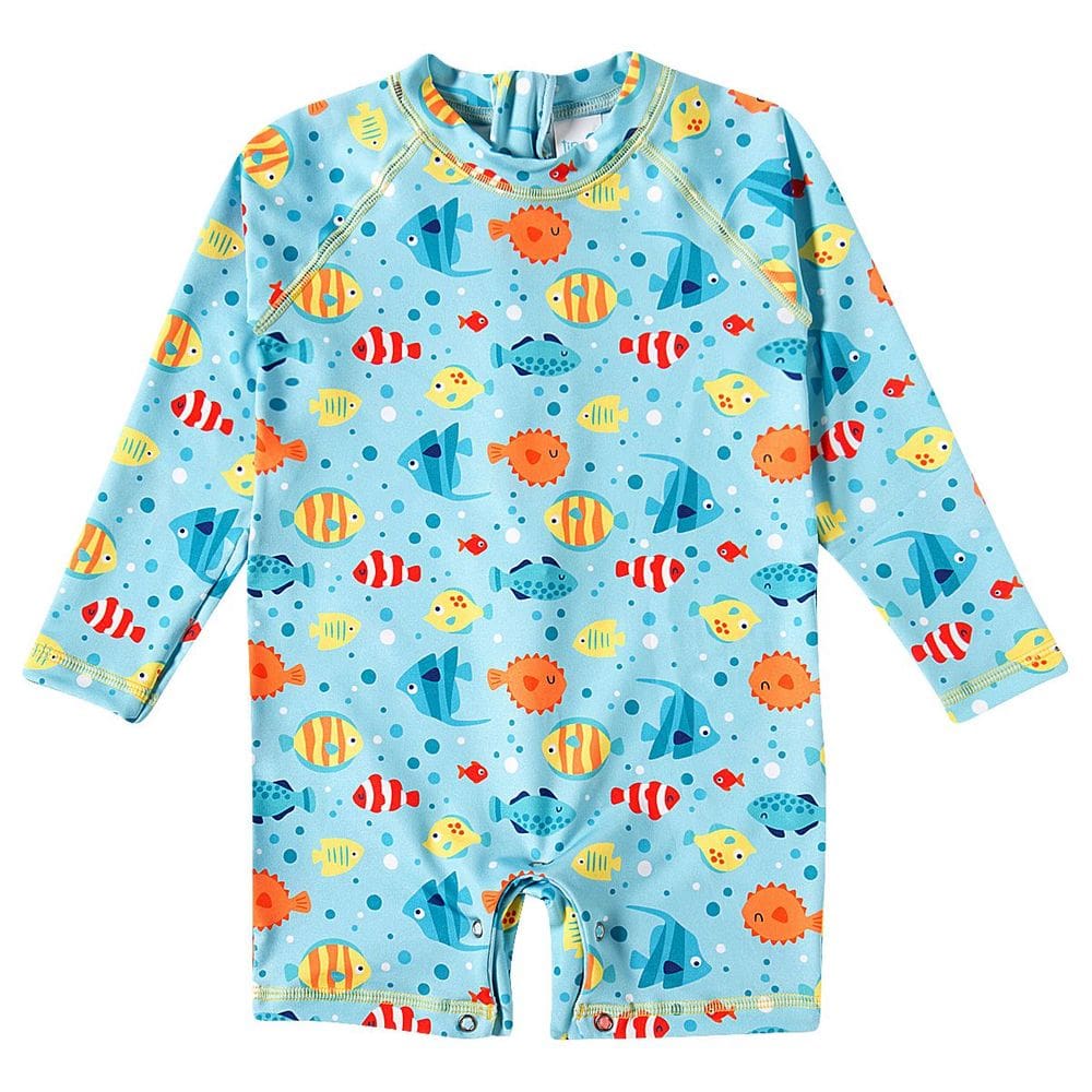 Macaquinho Praia Infantil Proteção UV 50+ Peixinhos Azul Tip Top