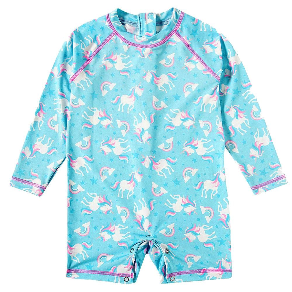 Macaquinho Praia Infantil Proteção UV 50+ Unicórnios Azul Tip Top