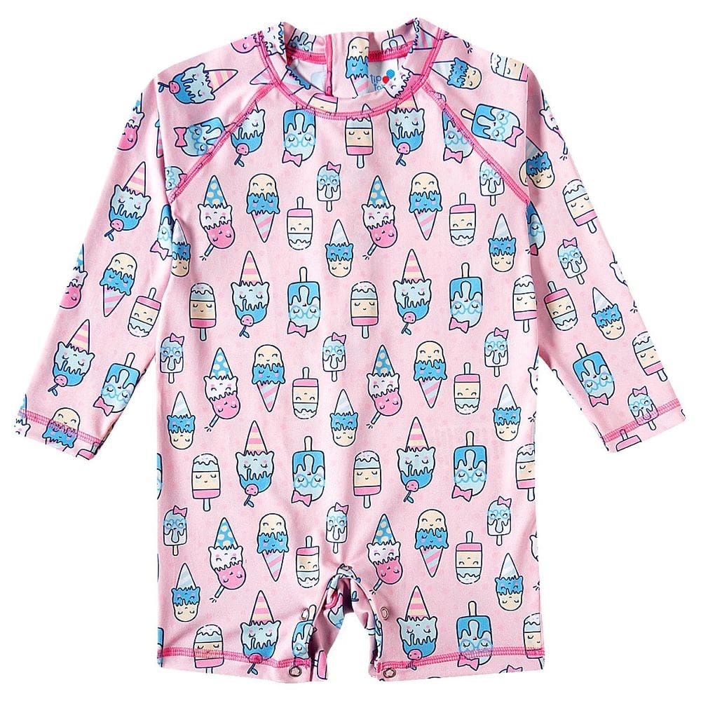 Macaquinho Praia Infantil Proteção UV 50+ Sorvetes Rosa Tip Top