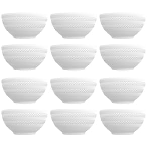 12 Bowls de Porcelana Germer 400ml Branco com Relevo Chevron Cumbuca para Petiscos Caldos Sobremesas