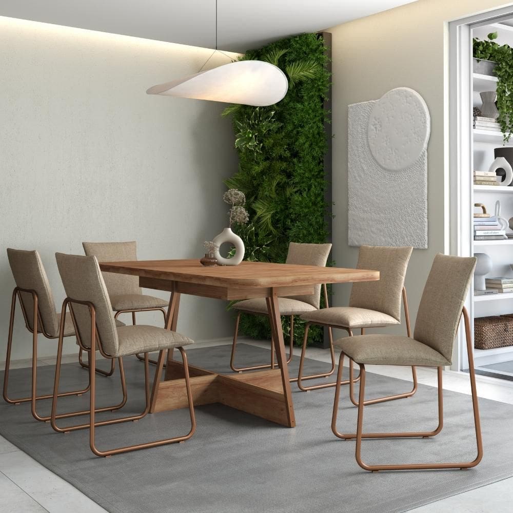 Conjunto de Sala de Jantar 6 Cadeiras Chloe Carraro Nogal Rosê