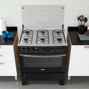 Fogão de Piso 6 bocas a Gás Preto Itatiaia Waves Bivolt com Acendimento Automático