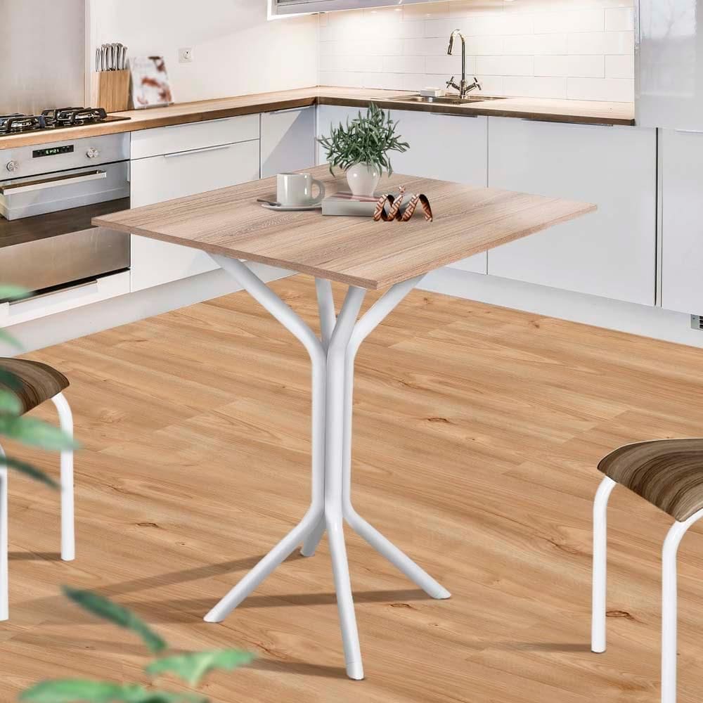 Mesa Quadrada Para Cozinha Aço 4 Lugares 68cm Branco Carvalho Magnus