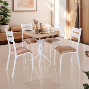 Mesa De Jantar Quadrada Com 4 Cadeiras Aço 68cm Branco Carvalho Caspian