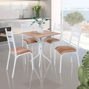 Mesa De Cozinha Quadrada Com 4 Cadeiras Aço 68cm Branco Carvalho Mordred