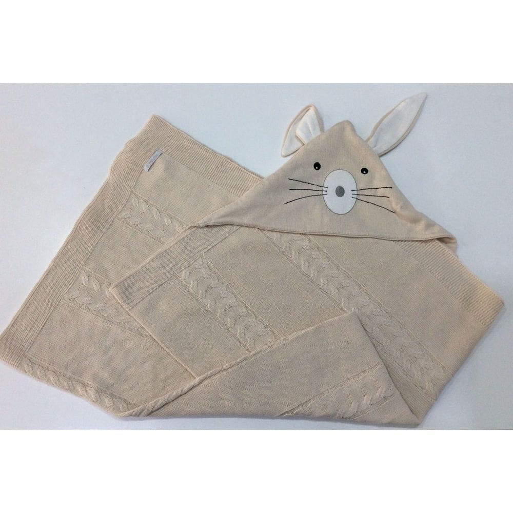 Manta bebê tricot com Capuz Bege