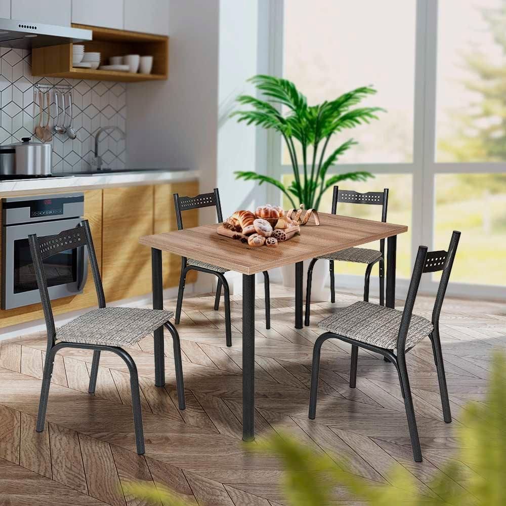 Mesa Com 4 Cadeiras 110x72 Preto Carvalho Manteiga Ash