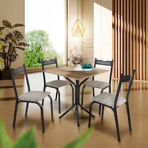 Mesa De Jantar Pequena Com 4 Cadeiras Preto Carvalho Manteiga Adel