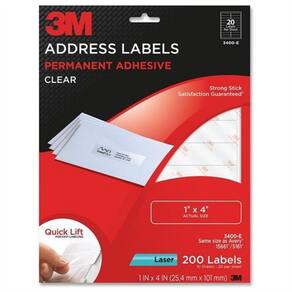 Etiqueta de endereço 3M 3400-E Retângulo de 1x4cm - 200 Clear Laser
