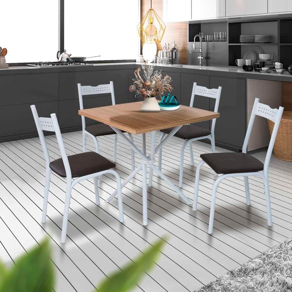 Mesa De Jantar Quadrada 4 Cadeiras Branco Carvalho Alba Slim