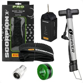 Pneu Pirelli Scorpion aro 29 x 2.20 Camara 29 sportube Adaptador Valvula Fita anti furo Bomba manual
