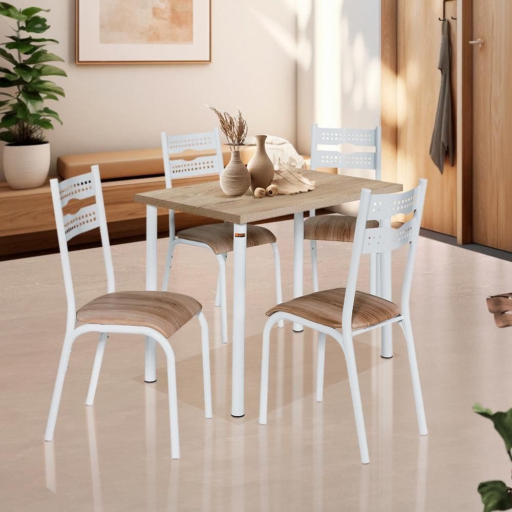 Mesa De Jantar Retangular Com 4 Cadeiras Aço 110cm Branco Carvalho Caspian