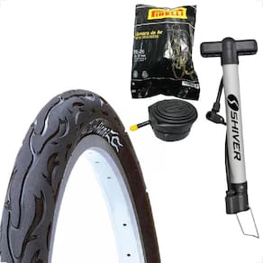 Pneu Bicicleta Kenda Flame Balão Aro 26 x 2.125 Liso Fogo + Camara Pirelli + Bombinha de ar