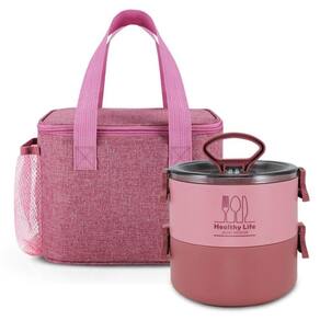Kit Bolsa Térmica E Pote Marmita De 2 Andares 1600ml - Jacki Design Rosa
