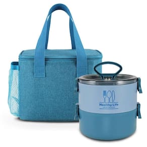 Kit Bolsa Térmica E Pote Marmita De 2 Andares 1600ml - Jacki Design Azul